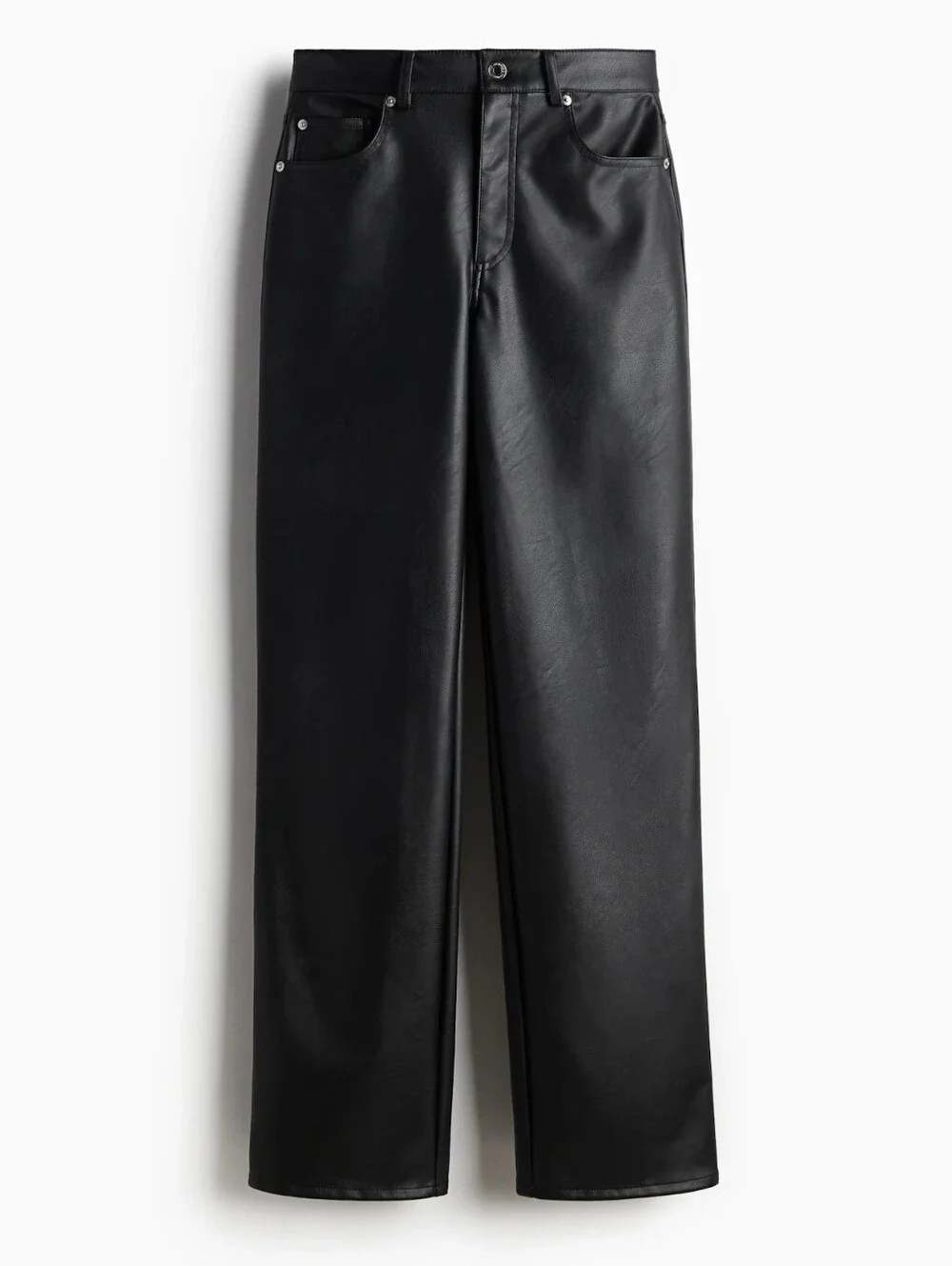 H&M black faux leather straight leg pants 4 - Picture 3 of 9
